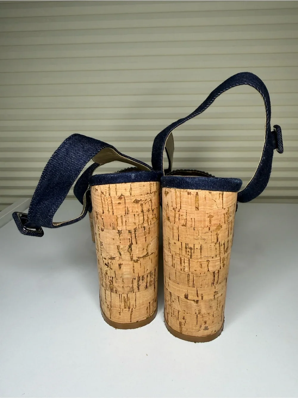 Nine West Navy and Cork Platform Sandals with Beaded Straps